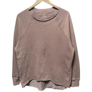 plain blank brown Aerie Deconstruct distressed Raw cut hem crewneck sweatshirt